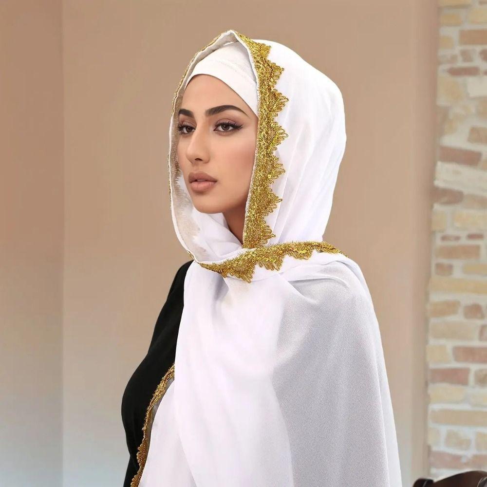 Silk Islamic Turban Long Sequin Wraps Shawl Elegant Women Headscarf  Ladies Turban