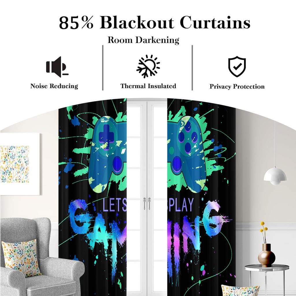 2Pcs Gamer Game Controller Pattern Printed Blackout Curtains Suitable For Bedroom Kitchen  Living Room Study Office Bathroom
