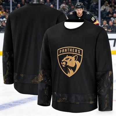 2026 Florida Herren Neue Schwarz-Gold-Edition Eishockey Trainingsanzug - 3D-gedrucktes, feuchtigkeitsableitendes Langarmshirt Familie