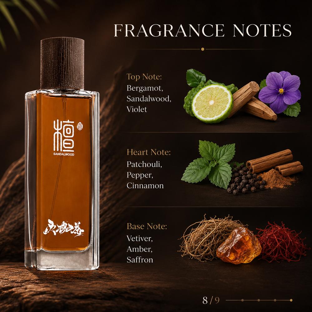 Sandalwood perfume, sandalwood temple flavor, burning incense, sandalwood road, light fragrance, high-grade fragrance, long-lasting fragrance