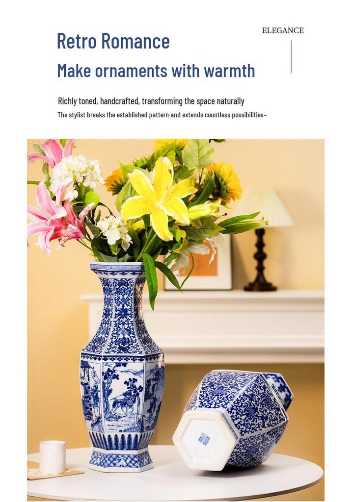 Large Antique-Style Blue and White Jingdezhen Porcelain Vase for Living Room or TV Cabinet Décor