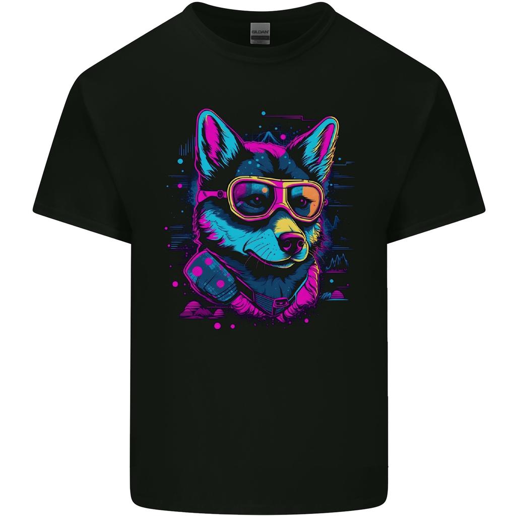 26 A Retrowave Husky Dog Mens Light Cotton T-Shirt Unisex T-Shirt