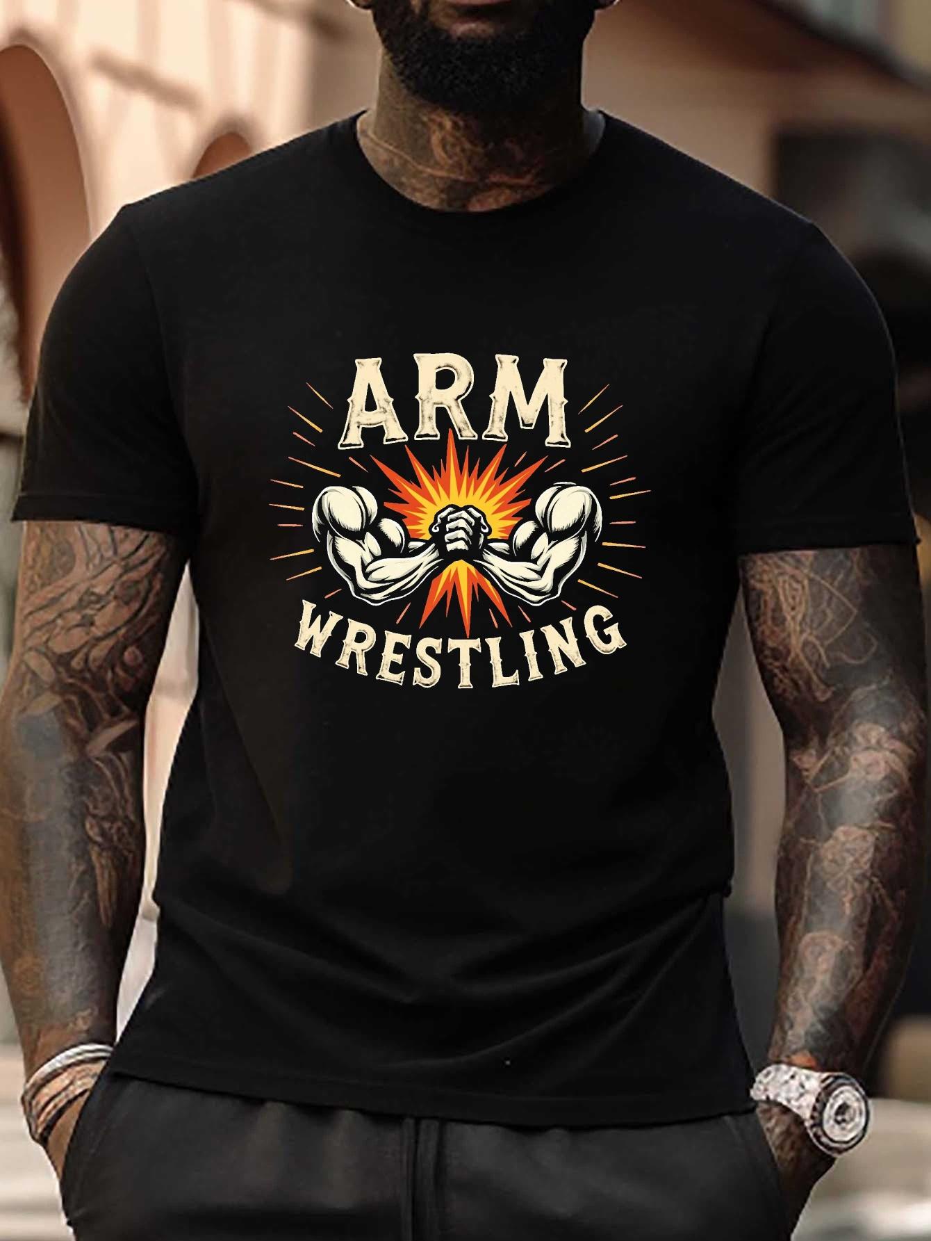 Arm Wrestling Graphic T-shirt - Bold Geometric Muscle Design XXXL