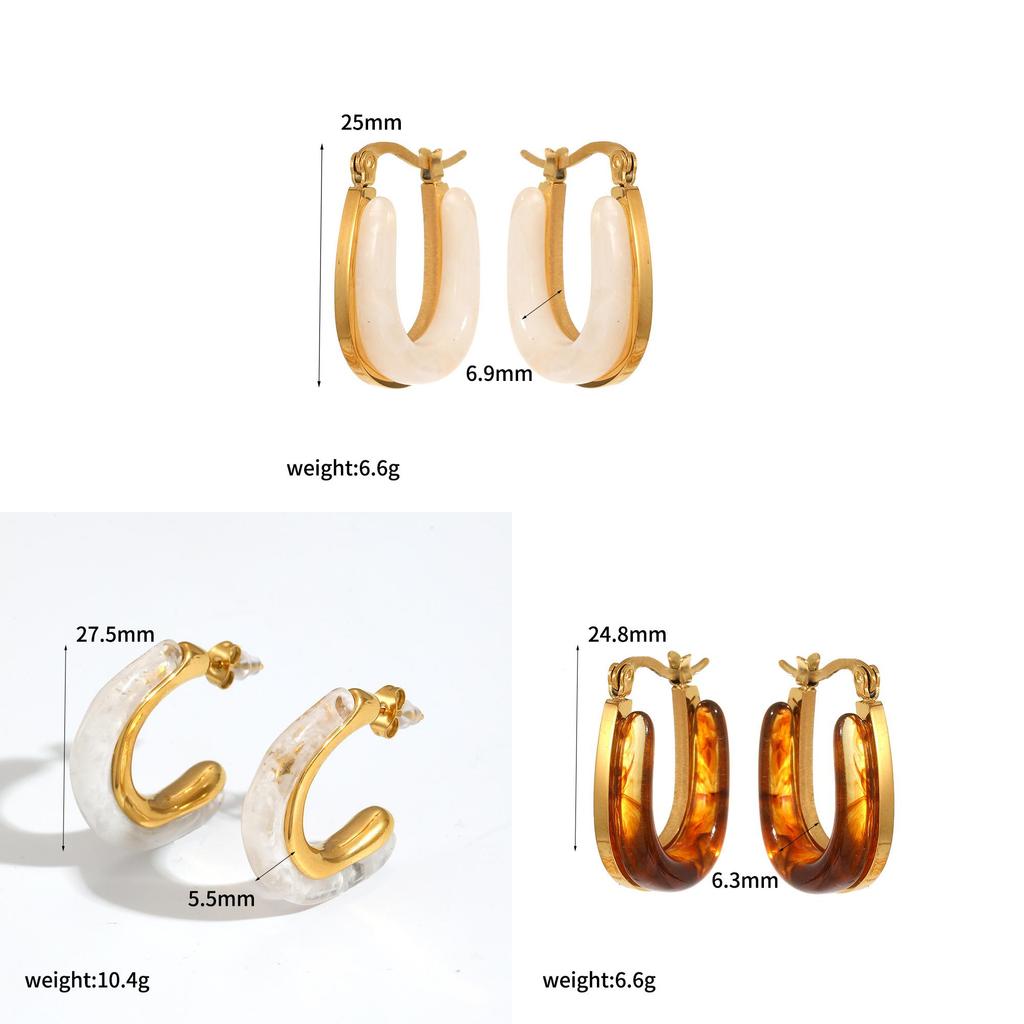 Modern Geometric Resin Stainless Steel Earring For Women With Gold Plating And Elegant Style