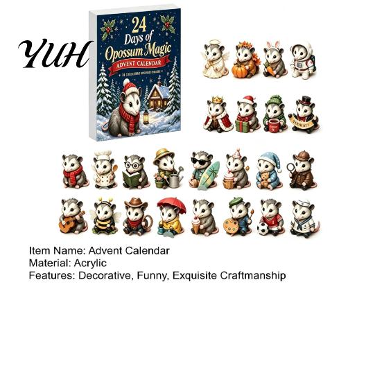 Acrylic Pendant Set 24 Days Christmas Advent Calendar with 2D Flat Possum Pendants, Winter Seasonal Decor Festive Countdown for Tree Decoration