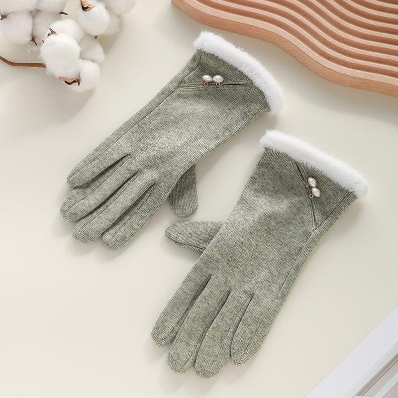 Autumn and Winter Gloves for Women German Velvet Thin Elastic Outdoor Cycling and Driving Touch Screen Winter Imitation Wool Warm Gloves