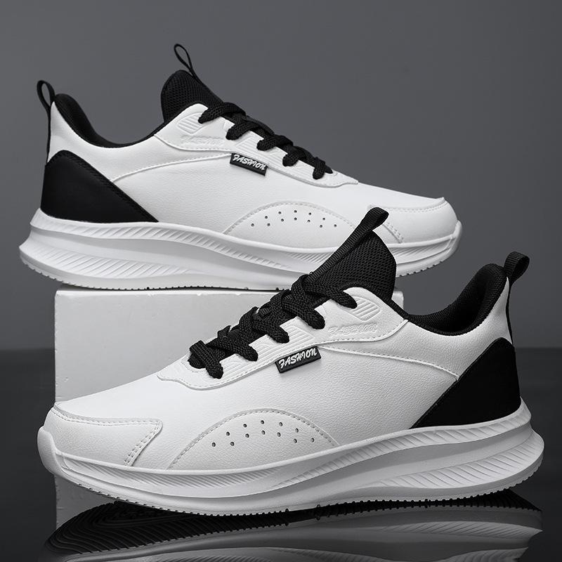 Men's leather sneakers lightweight casual outdoor single shoes running shoes large size black men's shoes