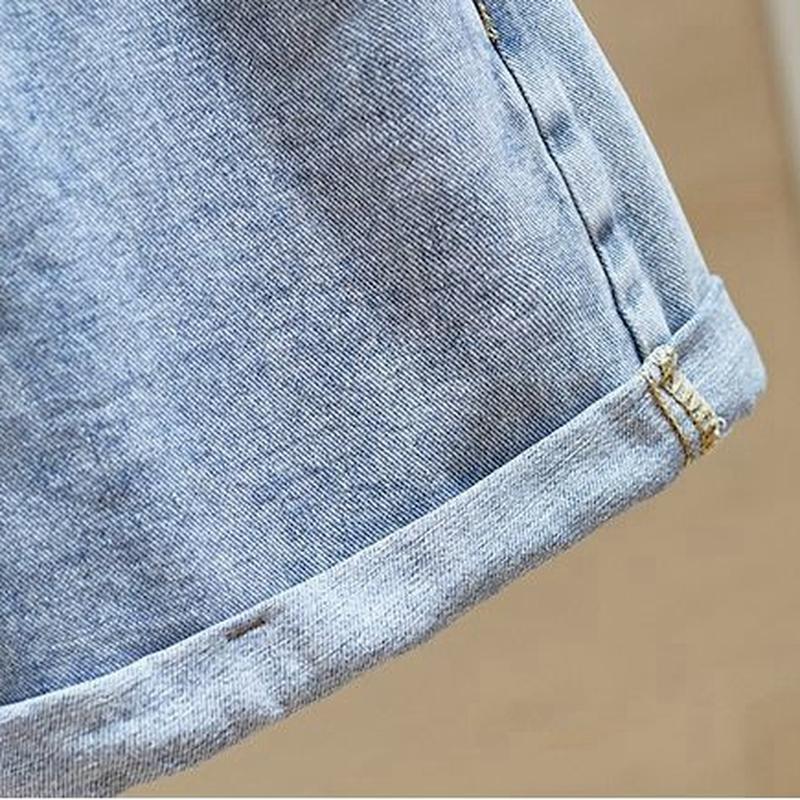 High Shorts Waist Summer Denim Women Casual Loose Ladies Fashion Roll Up Hem Pocket Blue Short Jeans Female