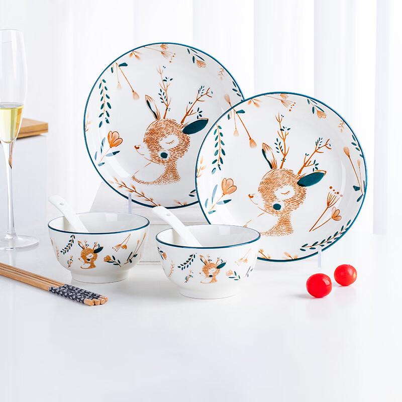 Мультяшный керамический обеденный набор с оленями WJ 8-piece Set