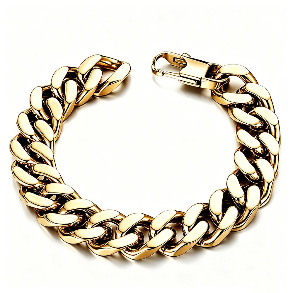 Men's Gold Cuban Bracelet: Titanium Steel, Thick Chain, Colorfast, Hip Hop Style Necklace