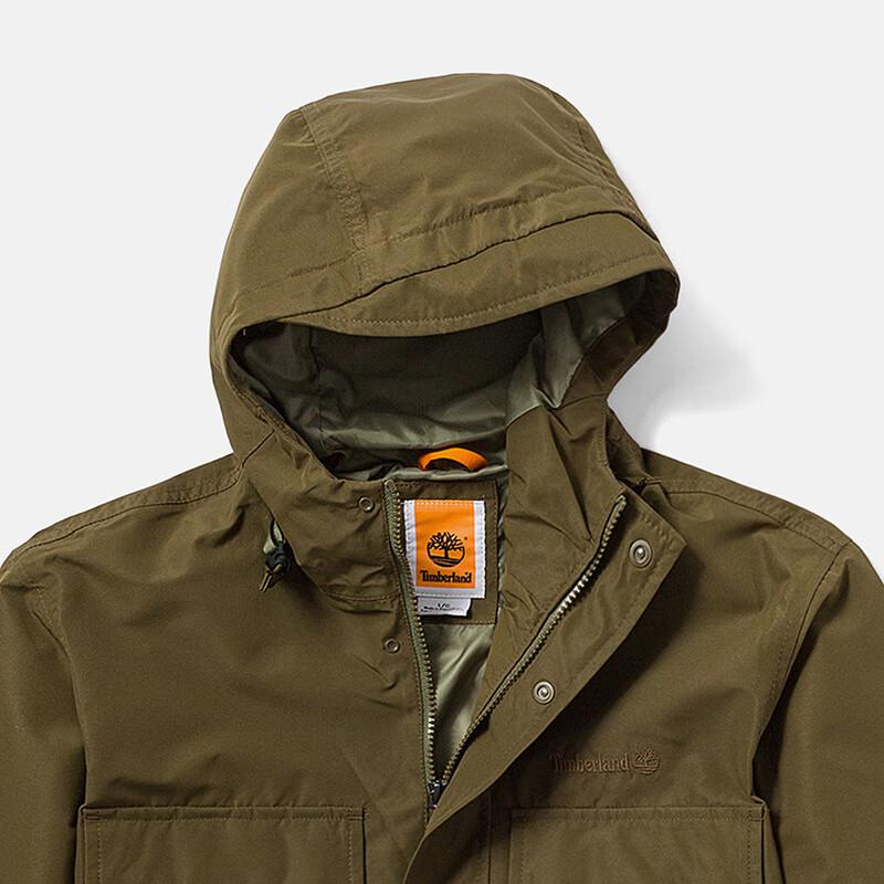 Timberland Solid Color Hooded Outdoor Jacket Men Jacket Dark-Olive-Green A2MW4-302