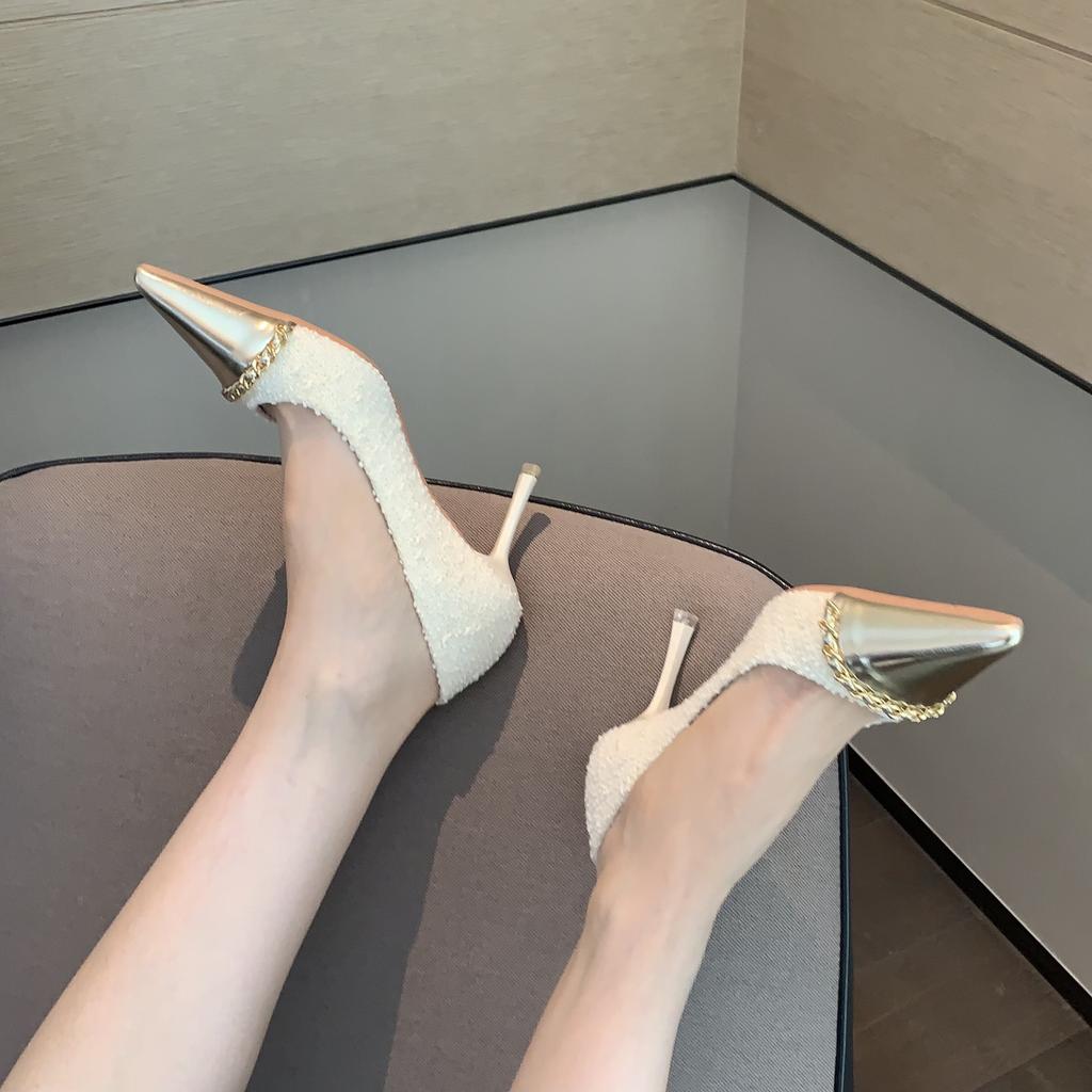 Autumn New Temperament Celebrity Bag Head Thin Heel Versatile Dress Shoes Women's Shallow Mouth Pick High Heel Single Shoes