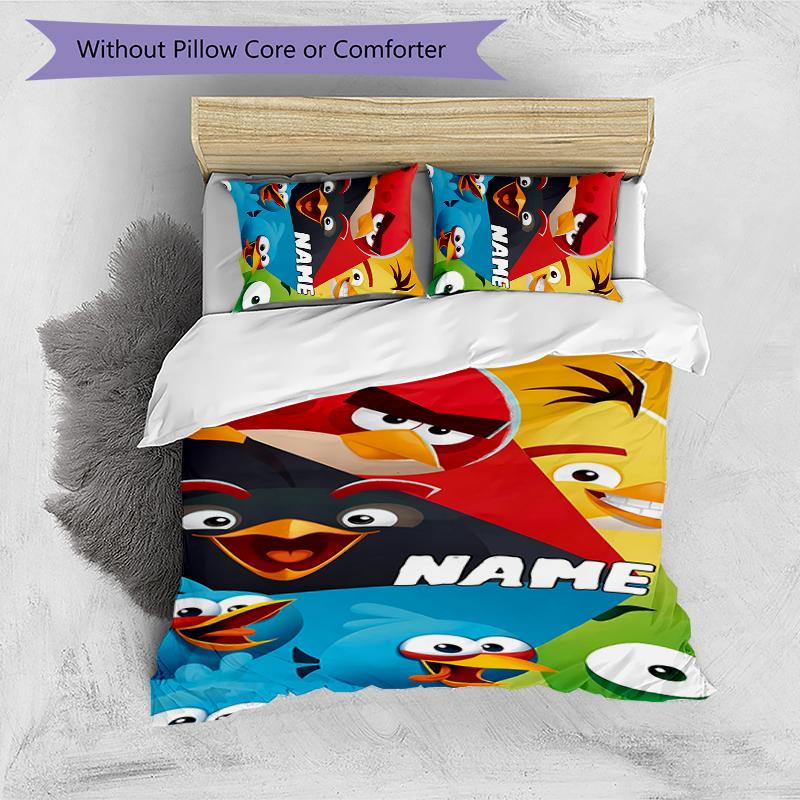 3pcs Custom Name Angry Birds game Bedding Set Duvet Cover Closure Includes 1 Duvet Cover & 2 Pillowcases for All Seasons Bedroom Decor