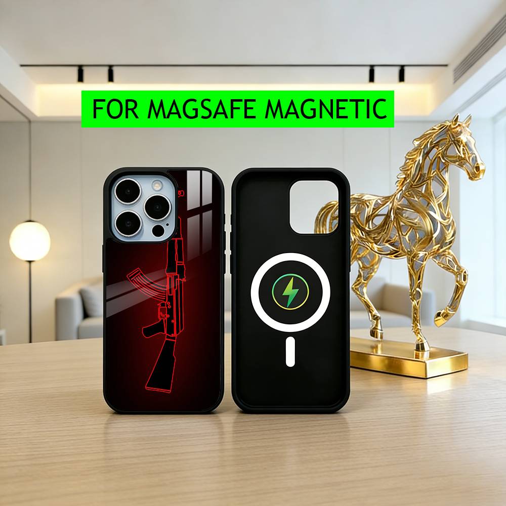 Cool AK47 Handgun G-Gun Phone Case For iPhone17,16,15,14,13,12,11 Plus,Pro Magnetic For Magsafe Wireless Charging