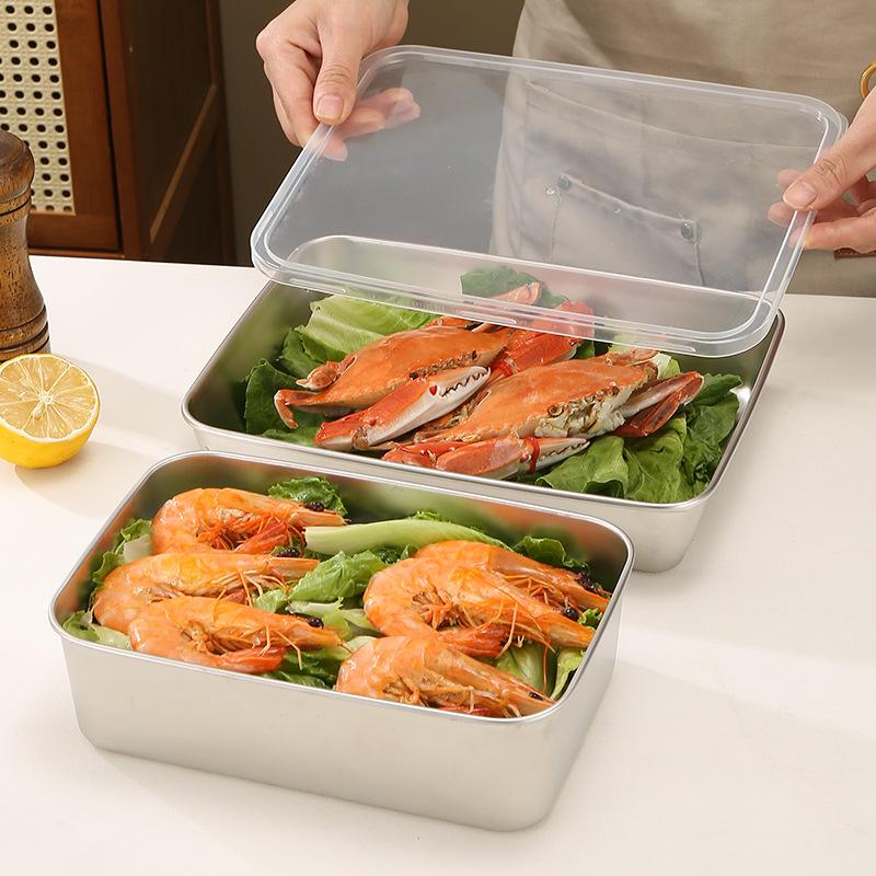 Stainless Steel Crisper Food Grade Refrigerator Organiser Freezer with Lid Seal Box Food Dumpling Container