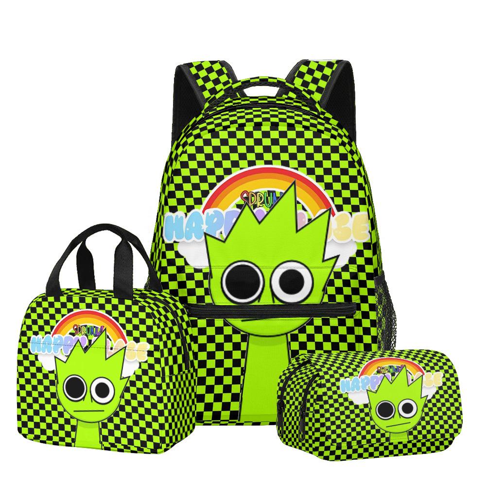 Popular Youthful Trendy Novelty Sprunki 3D Print 3pcs/Set Student Travel Bags Laptop Daypack Backpack Lunch Bag Pencil Case