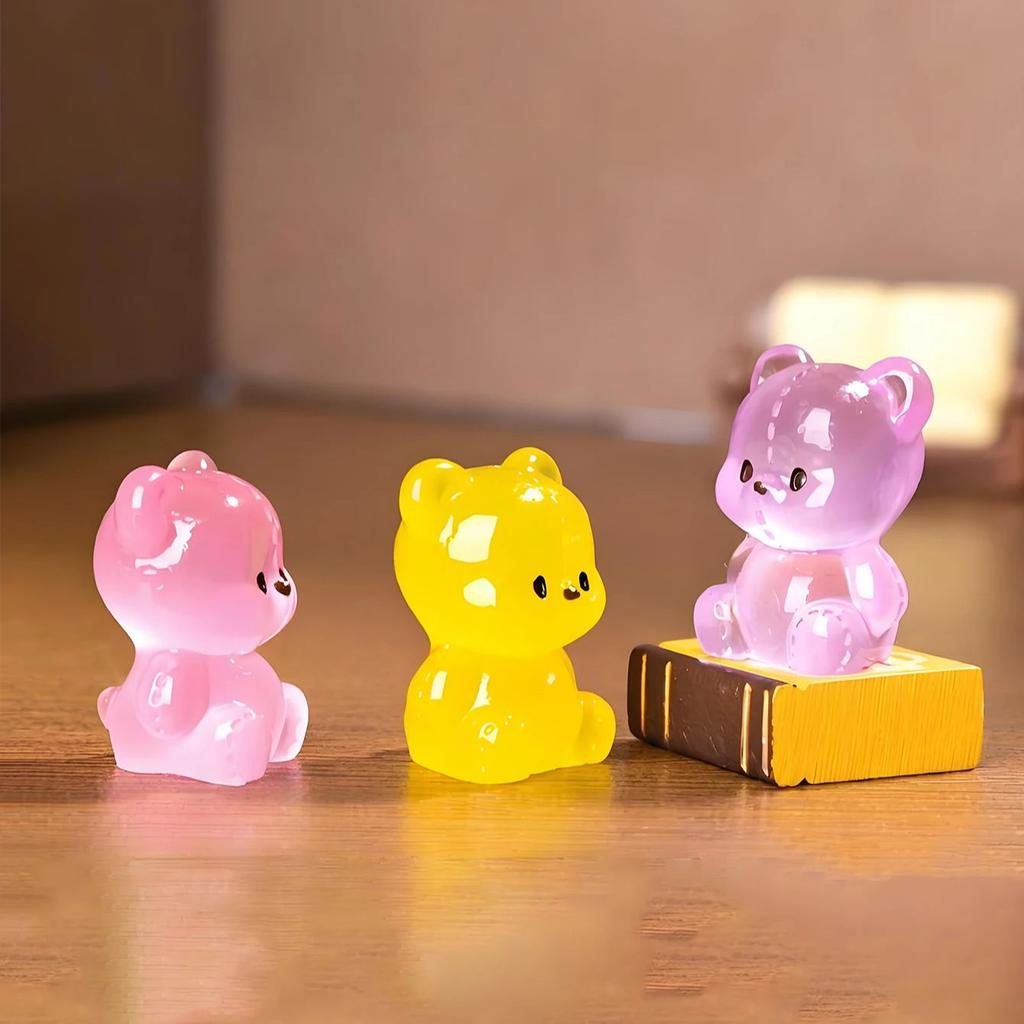 10/20Pcs Luminous Bear Figurines Glow In The Dark Mini Resin Decor Bears For Christmas Fairy Garden Gift Random Color