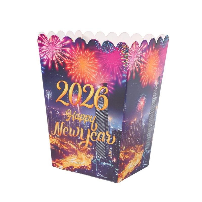 10Pcs Happy New Year 2026 Theme Party Decor Fireworks Popcorn Box Candy Cookie Packaging Boxes For Movie Night Party Decor