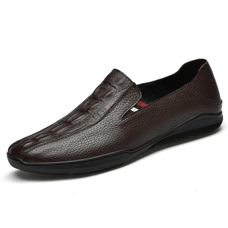 

Embossed crocodile pattern casual leather shoes men s shoes shallow mouth breathable loafer small leather shoes 45 коричневий