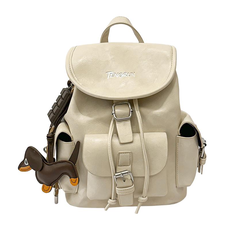 Retro PU Backpack Large Capacity Commuter Backpack бежевый