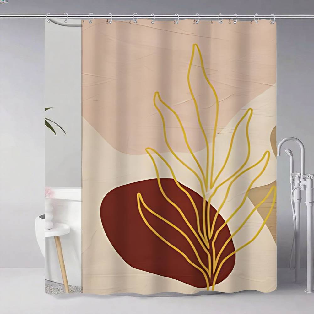 Orange Bohemian Leaves Shower Curtain, Bathroom Decorative Shower Curtain, Waterproof Curtain With Hooks