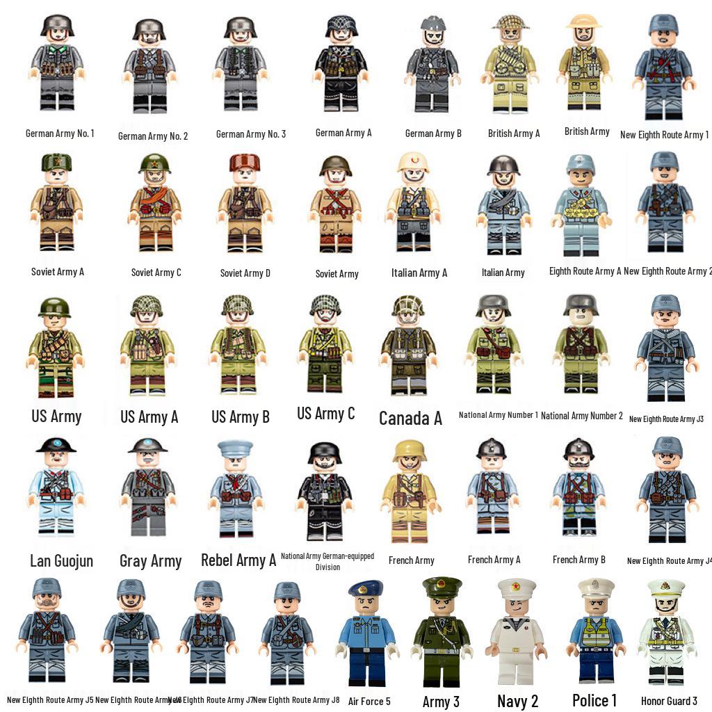 WWII Military Doll Building Blocks: British, American, German Educational Assembly Toys