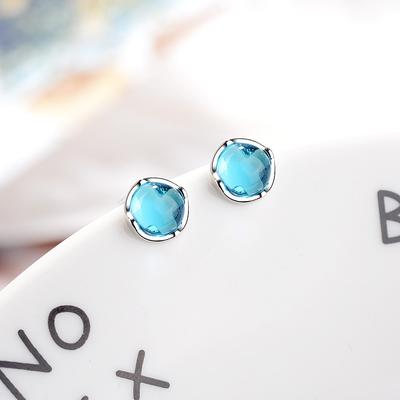 925 Sterling Silver Delicate Blue Round Crystal Stud Earrings For Women Bridesmaids Jewelry Earring Gifts S-E838