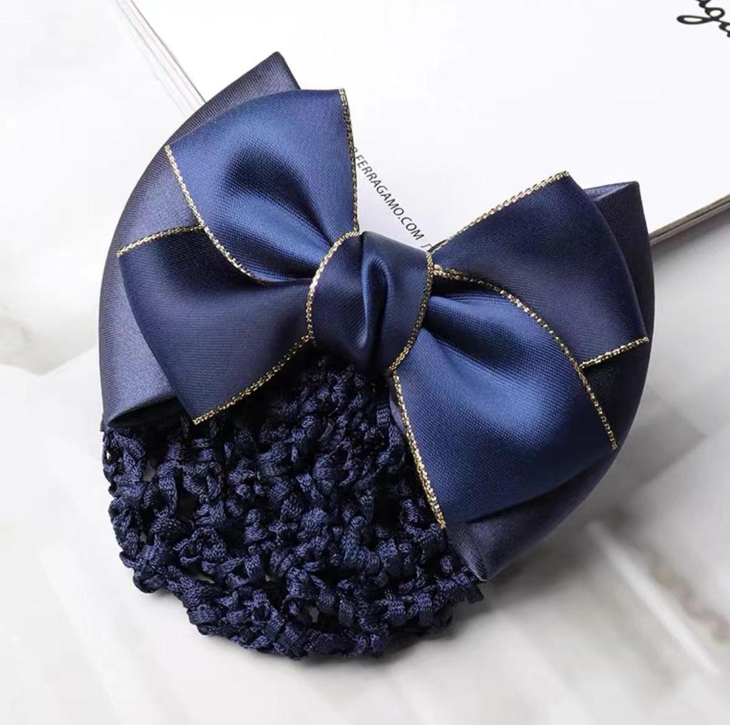 Gold-Edged Bow Hairnet for Professional Female Nurses & Hotel Staff