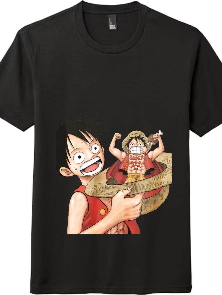

One Piece Luffy Cartoon Casual T-Shirt, Unisex Tee, Black and White Colors S