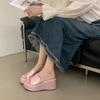 New Silver Small Man Thick Bottom Height Increase One-word Drag Women Open-toed High-heeled Waterproof Table Thin Wedge Heel Slippers