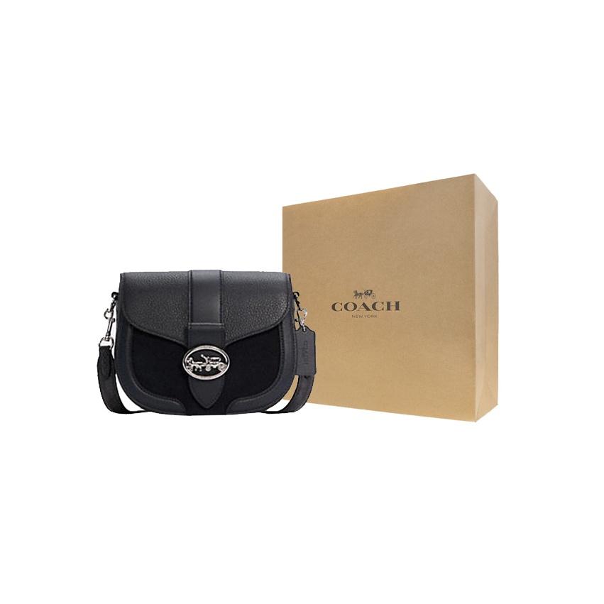 Coach Georgie 21 Litchi Grain Horse And Carriage Logo Buckle Leather Underarm Saddle Crossbody Bag Small Women Bags Black C6432-SVF23