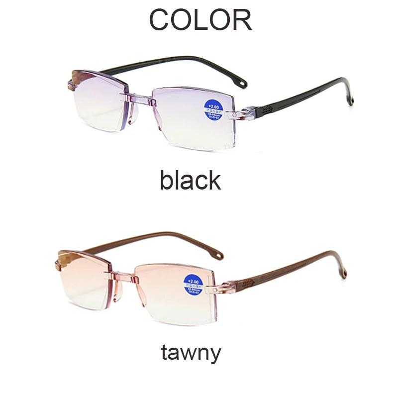 New Rimless Reading Glasses Anti Blue Light Bifocal Far Near Magnification Eyewear for Men Women +150 +200