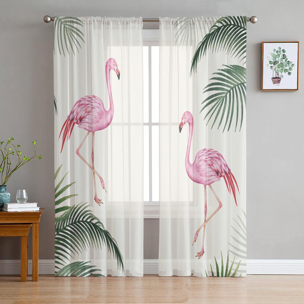Tropical Plant Flamingo Sheer Curtains for Bedroom Living Room Voile Window Curtains Tulle Curtains for Kids Room