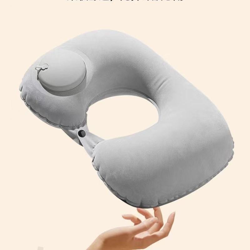 U-shaped inflatable pillow portable storage press type travel neck pillow travel car neck pillow серый