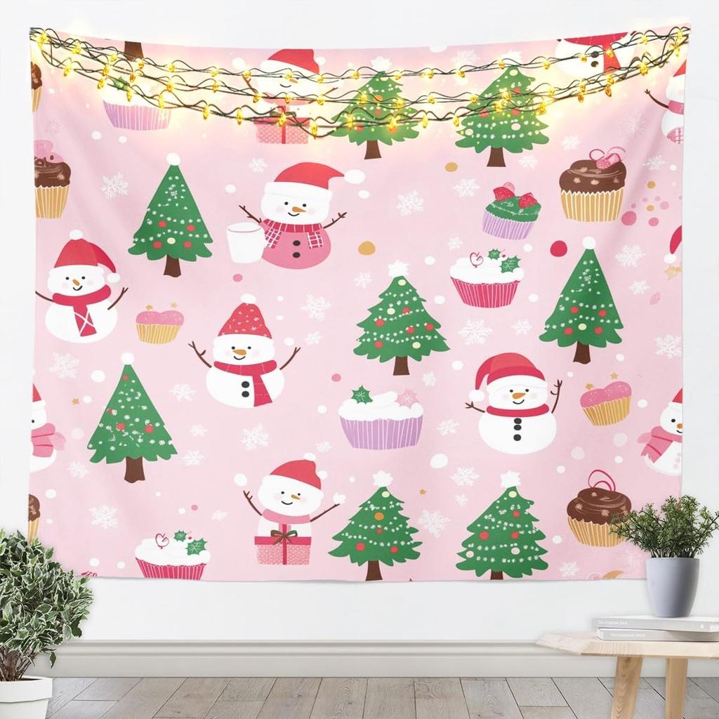 Merry Christmas Tapestry Santa Claus Wall Art for Living Room Bedroom Snowflake Wall Hanging Blanket Holiday Gift Home Decor