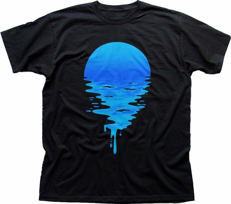 MOON rise set Sun SUNSET space sea long & short sleeve black t-shirt 9327 M