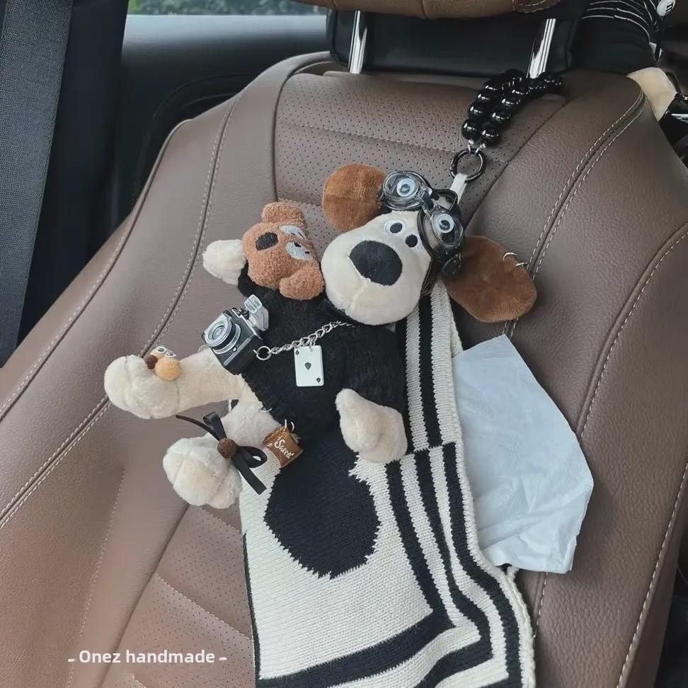 Cute Dog Car Seat Dual-Purpose Tissue Bag - Multifunctional, Large Capacity, Hanging Design