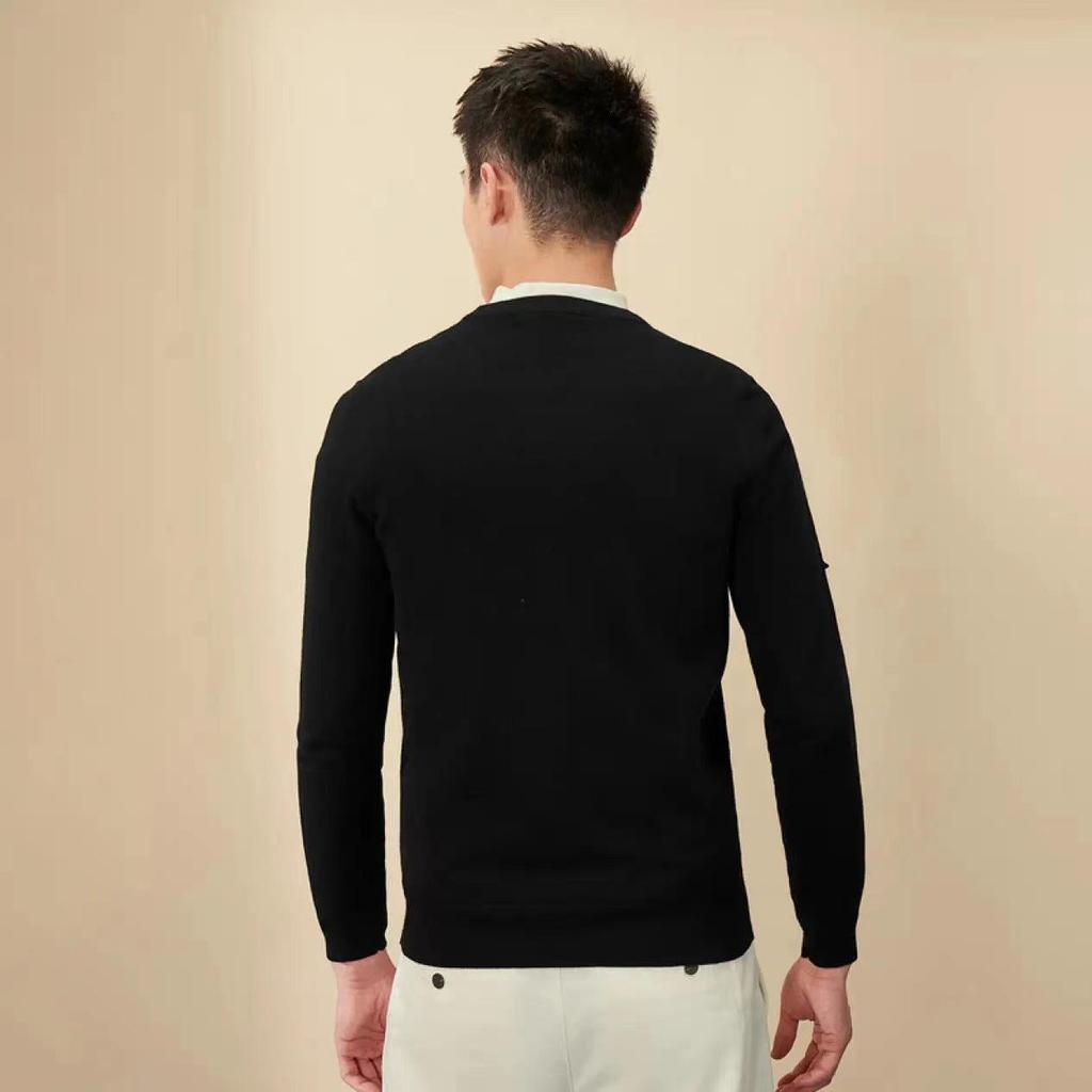Autumn Men's Slim Fit Crew Neck Knit Sweater with Letter Ribbon Detailing