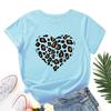 Zomer Dames Bedrukte Luipaardprint Hartvormige Losse Ronde Hals Puur Katoen Korte Mouw T-shirts Dames