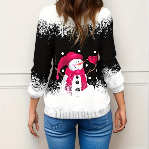 GMXIA Women's Fashion Casual Christmas Print Autumn and Winter Shoulder Print Loose Long Sleeve Round Neck T-shirts and Tops
