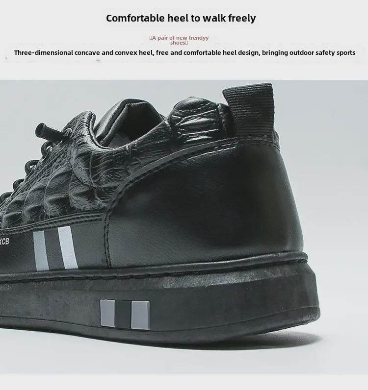 White Crocodile Pattern Leather Sneakers for Men - 2021 Autumn Casual, Versatile, and Non-Slip Soft Sole Shoes.