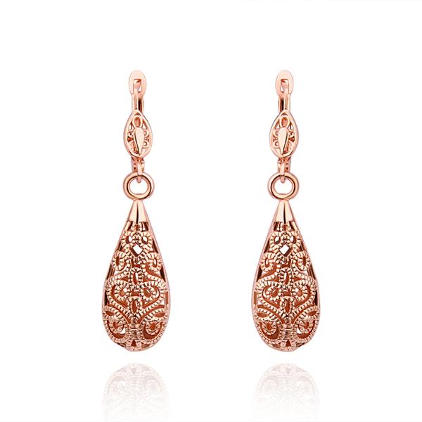 Roségoldfarbene Hängeohrringe für Damen Luxus-Hochzeitsschmuck für Bräute Vintage Klassisches Ausgehöhltes Wassertropfen-Design