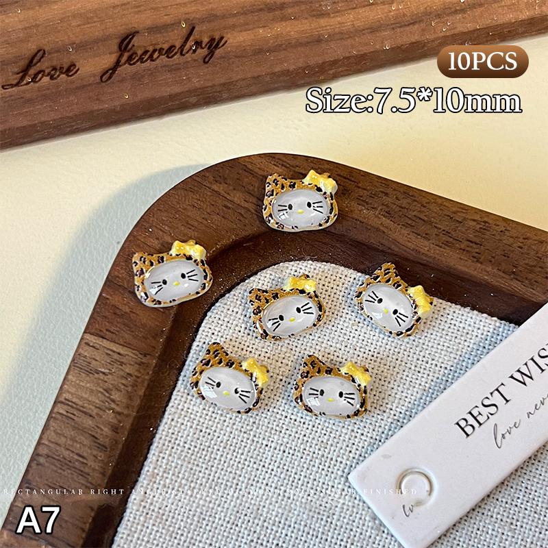 10Pcs/Bag 3D Cartoon Hello Kitty Nail Charms Mixed Resin Kitty Cat With Bowknot Nail Art Decoration Kawaii Glittery Kt Nail Part