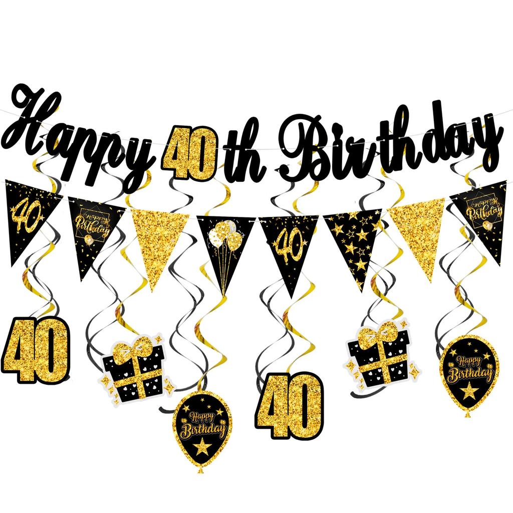 30th 40th 50th 60th Birthday Decorations Number Balloons Birthday Hanging Banner Flags for Adult 30th Anniversary Supplies