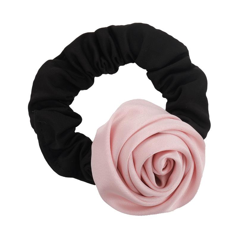 Fashion Handmade Satin Rose Flower Hair Ring Womans Elegant Headband High Elastic Rubber Band Tie Ponytail Hair Rope Headdress