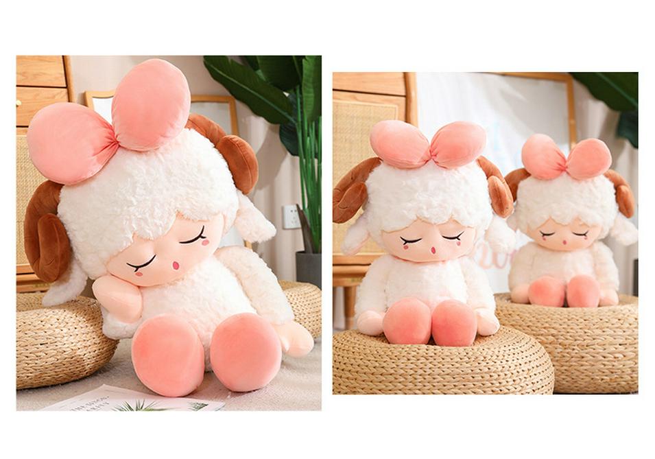 Adorable Aries Plush Sheep Doll with Bowtie - Soft Sleeping Pillow for Kids