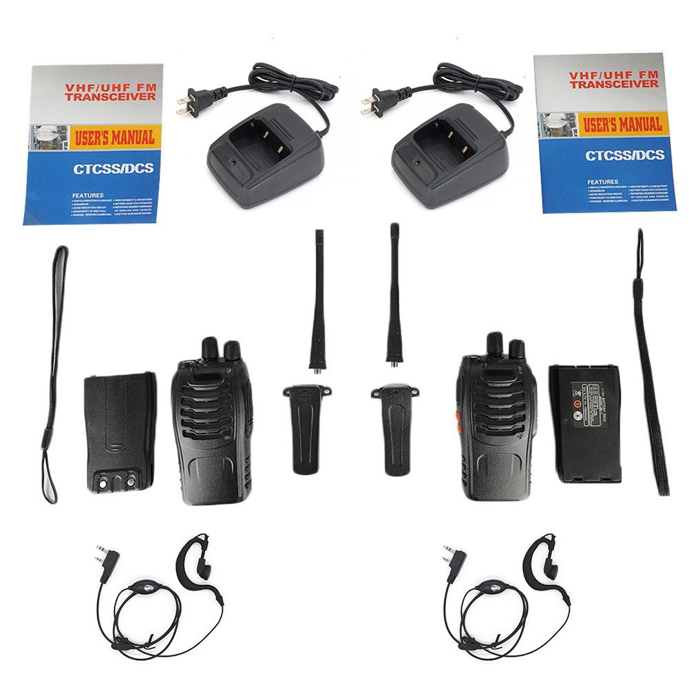 2PCS BF-888S Wireless Walkie Talkie Dual Band Portable Long Range UHF 400-470MHz EU/US Ham Two Way Radio Earphones for Hunting