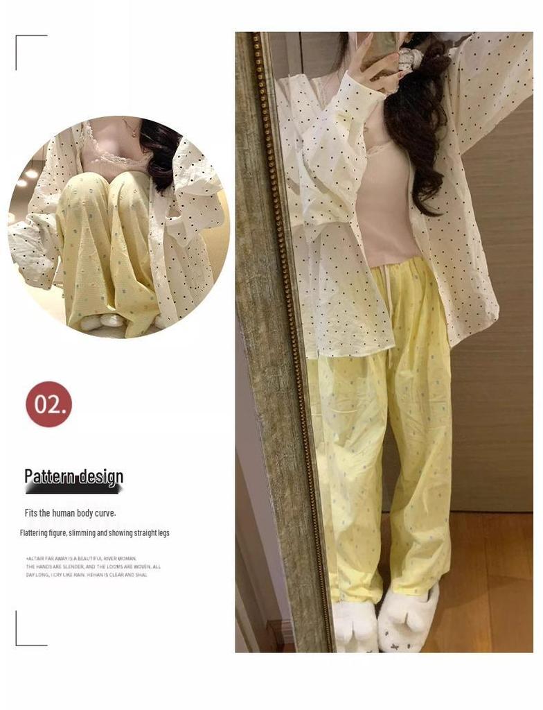 Colorful Polka Dot High Waist Wide Leg Pants for Women - Summer Ice Silk