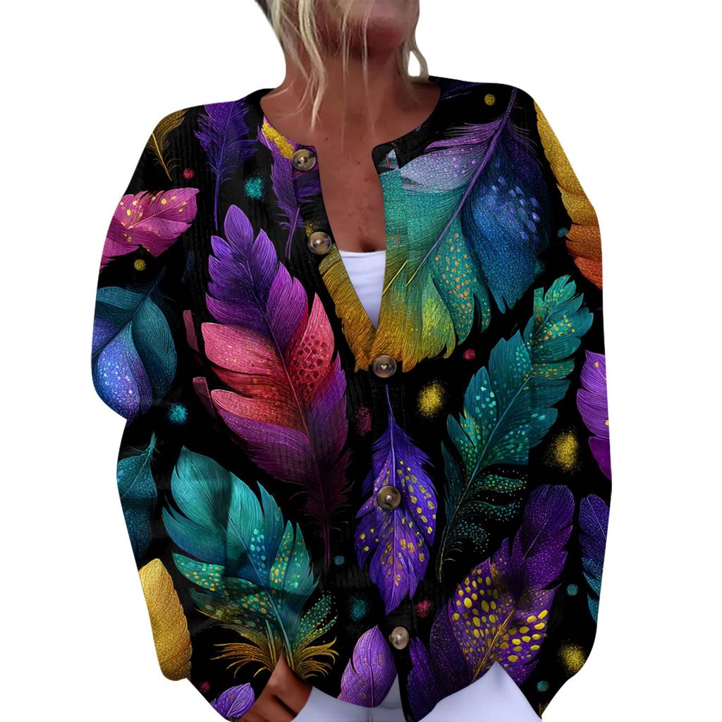 Women's Fashion Festival Printed Long-Sleeved Knitted Cardigan With Button-Front