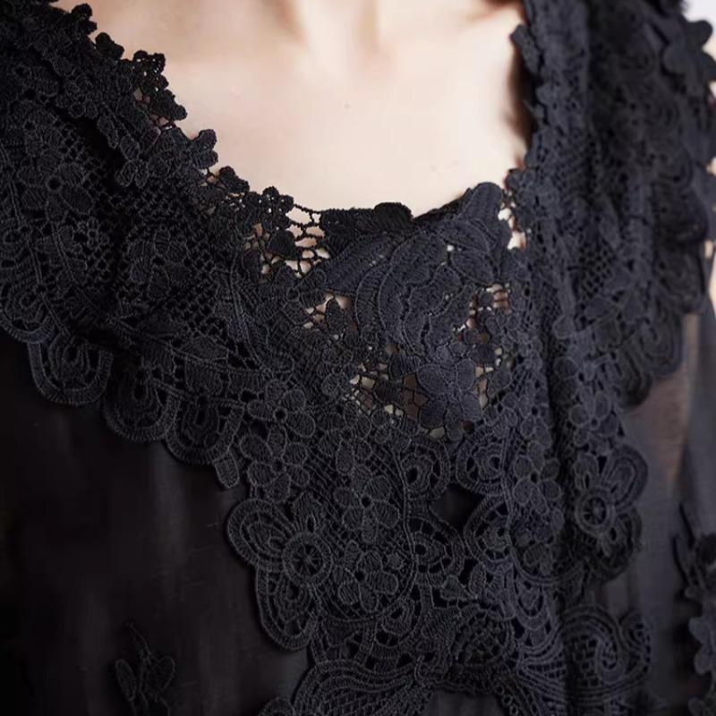 DIMANAF 2026 Weste T-Shirt Damen Spitze Rundhalsausschnitt Ausgeschnitten Sommerstil Basic Tops Neue T-Shirts Lockere Weste